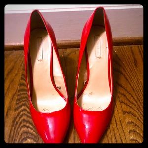 Red faux patten leather shoes